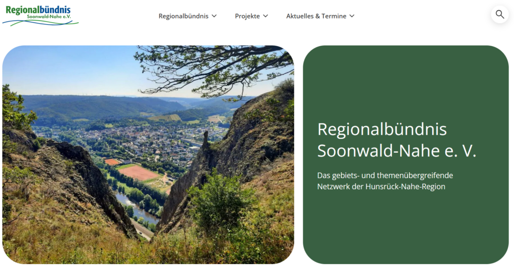 Screenshot Startseite Regionalbündnis Soonwald-Nahe